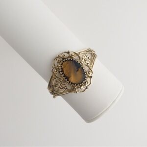 Vintage Whiting & Davis Ornate Intaglio Glass Cameo Bangle Bracelet Signed 1950s
